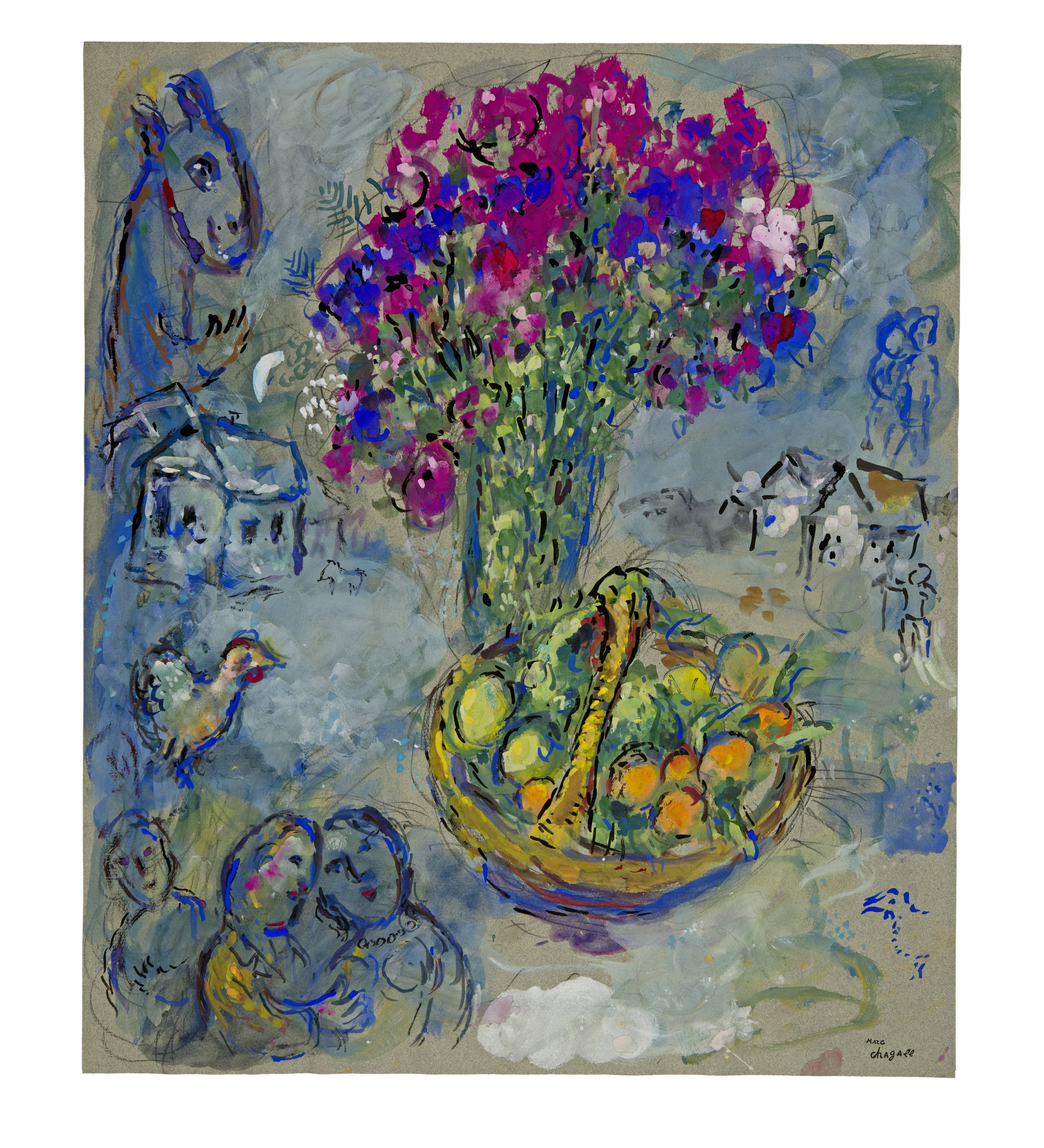 Marc Chagall Fête avec fleurs et fruits Um 1981 Galerie Kornfeld