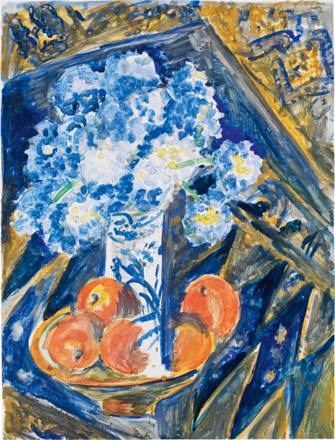 Ernst Ludwig Kirchner  : Blumenstrauss in Vase mit Früchten in  ..., Um 1920 