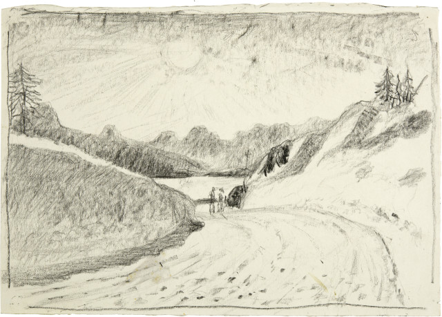 Giovanni Giacometti  : Strasse bei Maloja mit Blick auf den  ..., Um 1926-1928 