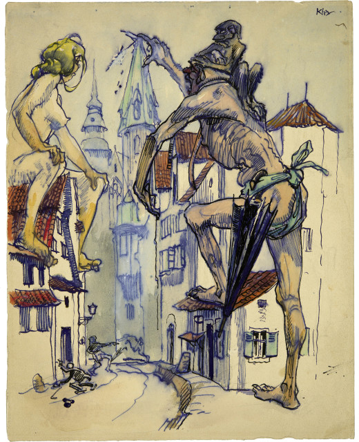 Simplicissimus - Heinrich Kley : Auf den Häusern, Around 1908-1910