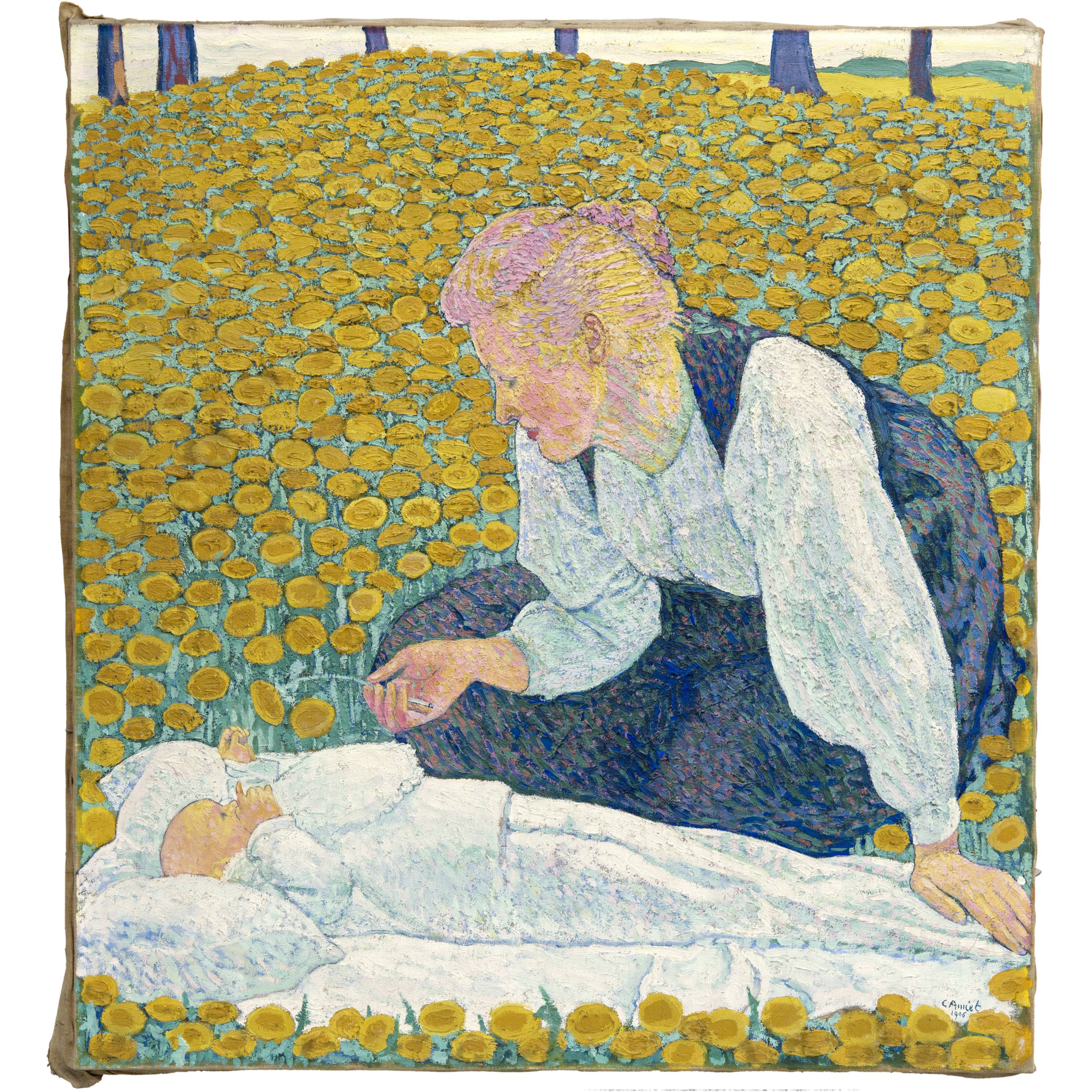 Cuno Amiet : Mutter und Kind auf blumenübersäter Wiese , 1906 | Galerie ...