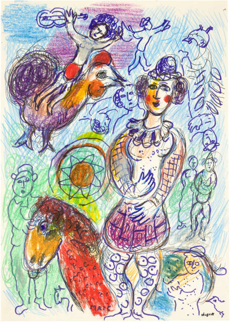 Marc Chagall : Ecuyère et coq au violoniste, Circa  1980