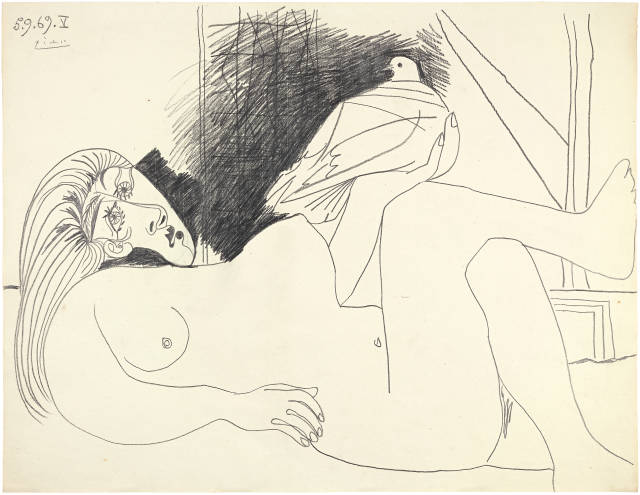 Pablo Picasso : Femme et colombe, 5. September 1969