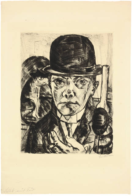 Max Beckmann  : Selbstbildnis mit steifem Hut , 1921