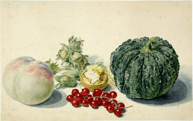 Michiel van Huysum  : Pfirsich, Haselnüsse, Baumnuss, rote  ..., 1764