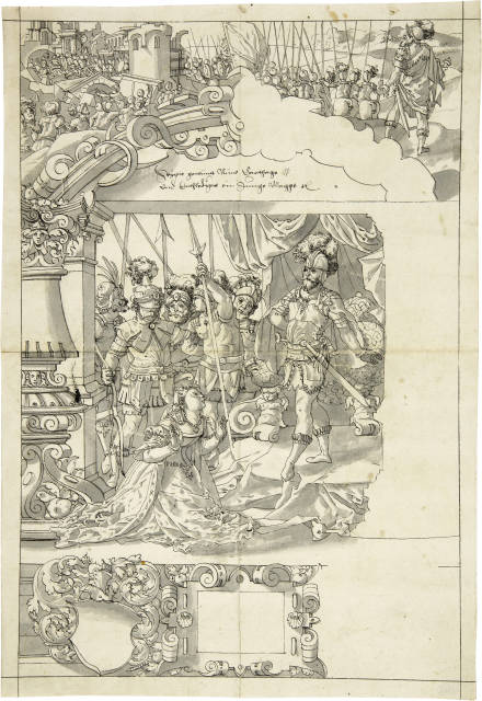 Hans Jakob Plepp und Werkstatt  : Grossmut des Scipio. Scheibenriss , Circa 1580