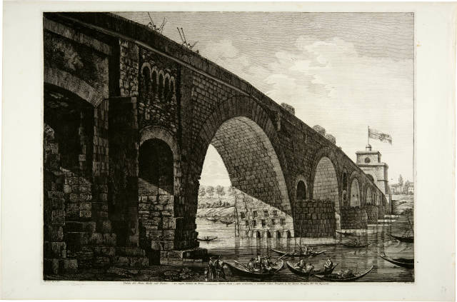 Luigi Rossini  : Veduta del Ponte Molle sul Tevere due miglia  ..., Circa 1822