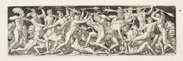 Étienne Delaune  : Mélée d'hommes nus - Combat des centaures  ..., Circa 1550